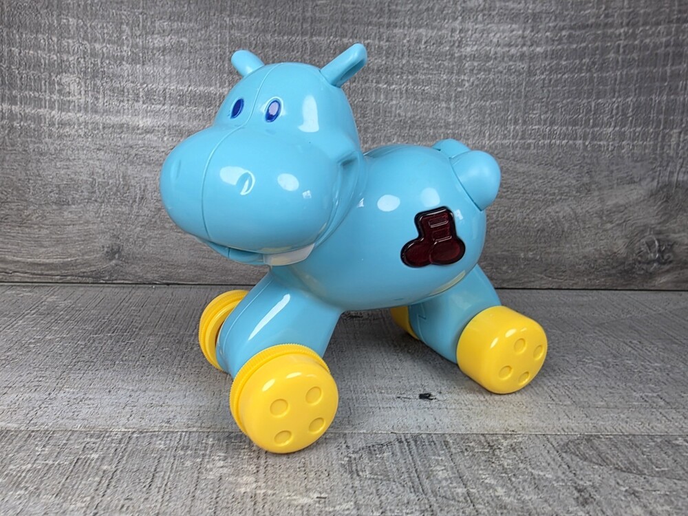 Blue Baby Hippo Activity Toy Rolling Wheels Motor Skills b27
